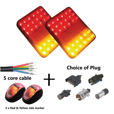 2 x 30 LED TRAILER LIGHTS KIT,1 x Trailer Plug, 8M CABLE, 2 x Red and Yellow Side Marker 12V - Bigeagle Toolboxes