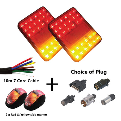 30 LED TRAILER LIGHTS KIT,1 x Trailer Plug, 10M CABLE, 2 x Red & Yellow Side Marker 12V - Bigeagle Toolboxes
