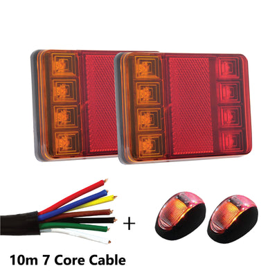 2 x 8 LED TRAILER LIGHTS KIT, 10M 7 Core CABLE, 2 x Red / Yellow Side Marker 12V - Bigeagle Toolboxes