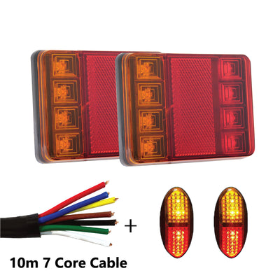 2 x 8 LED TRAILER LIGHTS KIT, 10M 7 Core CABLE, 2 x Red / Yellow Side Marker 12V - Bigeagle Toolboxes