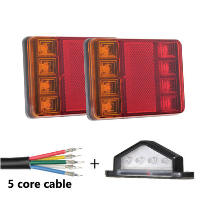 Pair of 8 LED TRAILER LIGHTS KIT - 1 x NUMBER PLATE LIGHT, 8M x 5 CORE CABLE 12V - Bigeagle Toolboxes