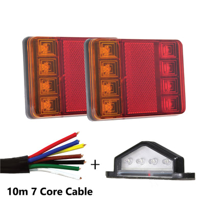 Pair of 8 LED TRAILER LIGHTS KIT - 1 x NUMBER PLATE LIGHT,10M x 7 CORE CABLE 12V - Bigeagle Toolboxes
