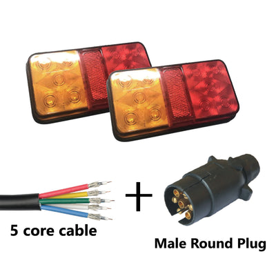 10 LED TRAILER LIGHTS KIT - 1 x Male Round Plug, 1 x 8 M 5 CORE CABLE, 12V - Bigeagle Toolboxes