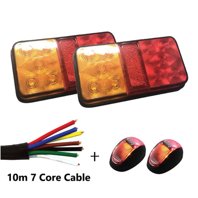 2 x 10 LED TRAILER LIGHTS KIT, 10M 7 Core CABLE, 2 x Red  & Yellow Side Marker 12V - Bigeagle Toolboxes