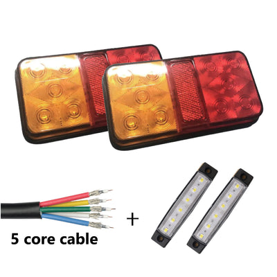 2 x 10 LED TRAILER LIGHTS KIT, 8M 5 Core CABLE, 2 x White Side Marker 12V - Bigeagle Toolboxes
