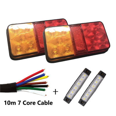 2 x 10 LED TRAILER LIGHTS KIT, 10M 7 Core CABLE, 2 x White Side Marker 12V - Bigeagle Toolboxes