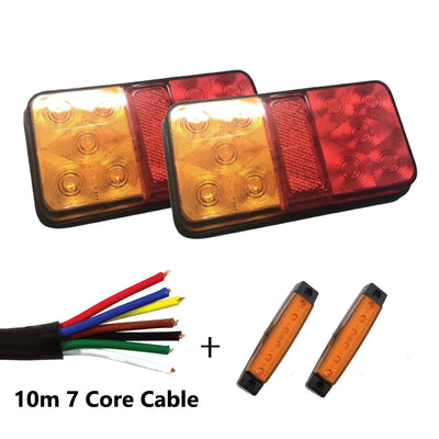 2 x 10 LED TRAILER LIGHTS KIT, 10M 7 Core CABLE, 2 x Yellow Side Marker 12V - Bigeagle Toolboxes