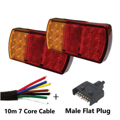 12 LED TRAILER LIGHTS KIT - 1 x Male Flat Plug, 1 x 10M 7 CORE CABLE, 12V - Bigeagle Toolboxes