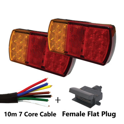 12 LED TRAILER LIGHTS KIT - 1 x Female Flat Plug, 1 x 10M 7 CORE CABLE, 12V - Bigeagle Toolboxes