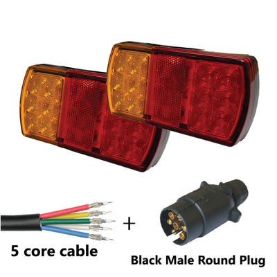 12 LED TRAILER LIGHTS KIT - 1 x Black Male Round Plug, 1 x 8M 5 CORE CABLE, 12V - Bigeagle Toolboxes