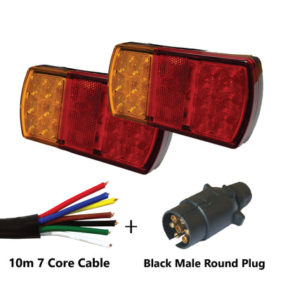 12 LED TRAILER LIGHTS KIT - 1 x Black Male Round Plug, 1 x 10M 7 CORE CABLE, 12V - Bigeagle Toolboxes