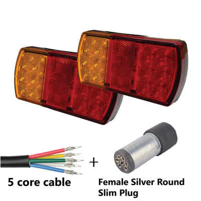 12 LED TRAILER LIGHTS KIT - 1 x Female Round Slim Plug, 1 x 8M 5 CORE CABLE, 12V - Bigeagle Toolboxes