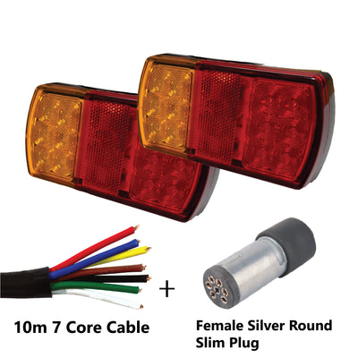 12 LED TRAILER LIGHTS KIT - 1 x Female Round Slim Plug, 1 x 10M 7 CORE CABLE, 12V - Bigeagle Toolboxes