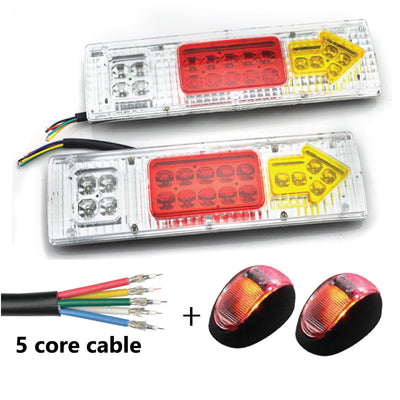 2 x 19 LED TRAILER LIGHTS KIT, 8M 5 Core CABLE, 2 x Red & Yellow Side Marker 12V - Bigeagle Toolboxes