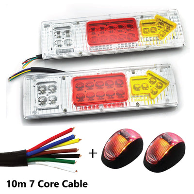 2 x 19 LED TRAILER LIGHTS KIT,10M 7 Core CABLE, 2 x Red & Yellow Side Marker 12V - Bigeagle Toolboxes