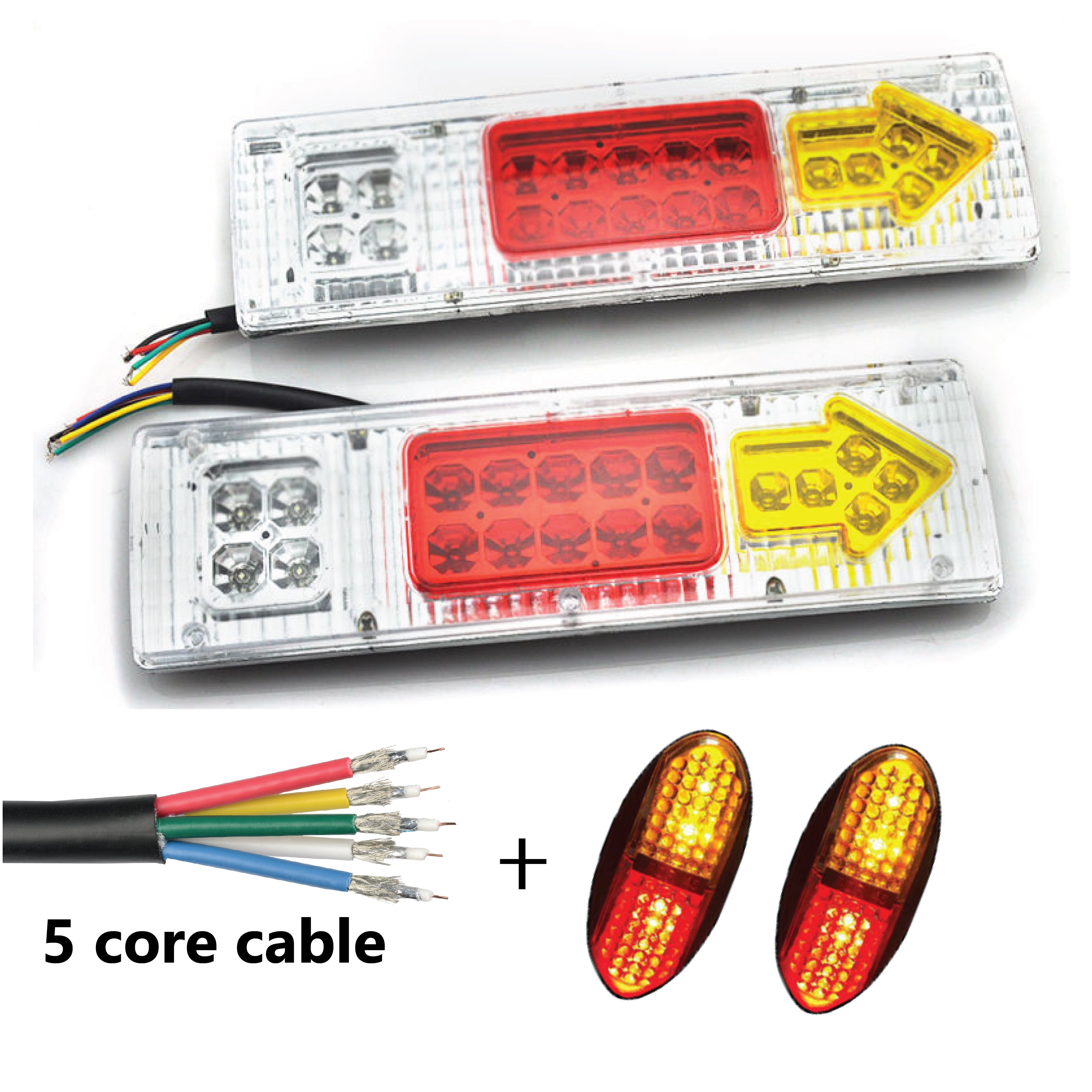 2 x 19 LED TRAILER LIGHTS KIT, 8M 5 Core CABLE, 2 x Red and Yellow Sid ...