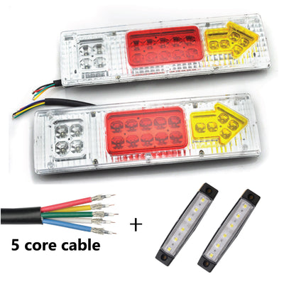 2 x 19 LED TRAILER LIGHTS KIT, 8M 5 Core CABLE, 2 x White Side Marker 12V - Bigeagle Toolboxes