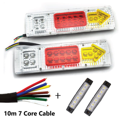 2 x 19 LED TRAILER LIGHTS KIT, 10 M 7 Core CABLE, 2 x White Side Marker 12V - Bigeagle Toolboxes