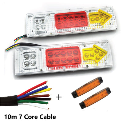 2 x 19 LED TRAILER LIGHTS KIT, 10 M 7 Core CABLE, 2 x Yellow Side Marker 12V - Bigeagle Toolboxes