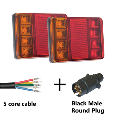 8 LED TRAILER LIGHTS KIT - 1 x Black Male Round  Plug, 8M x 5 CORE CABLE 12V - Bigeagle Toolboxes