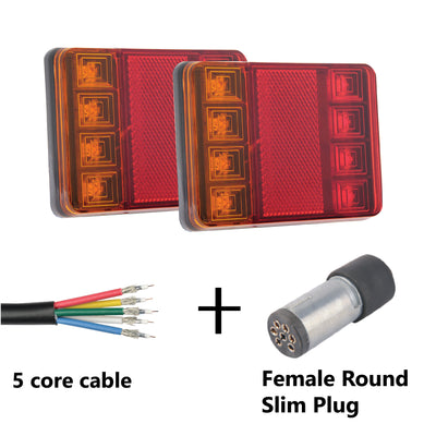 8 LED TRAILER LIGHTS KIT - 1 x Female Silver Round Slim Plug, 8M x 5 CORE CABLE 12V - Bigeagle Toolboxes
