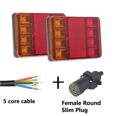 8 LED TRAILER LIGHTS KIT - 1 x Female Round Slim Plug, 8M x 5 CORE CABLE 12V - Bigeagle Toolboxes