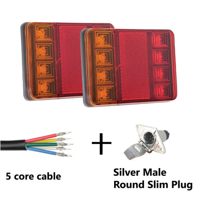 8 LED TRAILER LIGHTS KIT - 1 x Male Round Slim Plug, 8M x 5 CORE CABLE 12V - Bigeagle Toolboxes