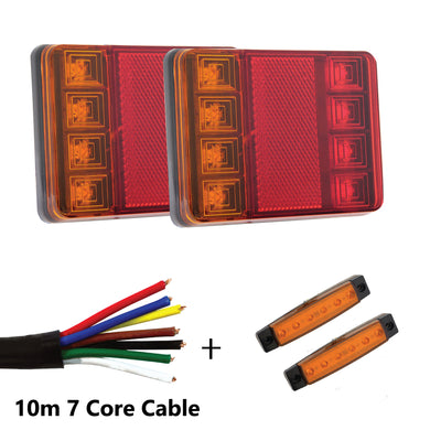 2 x 8 LED TRAILER LIGHTS KIT, 10M 7 Core CABLE, 2 x Red / Yellow Side Marker 12V - Bigeagle Toolboxes