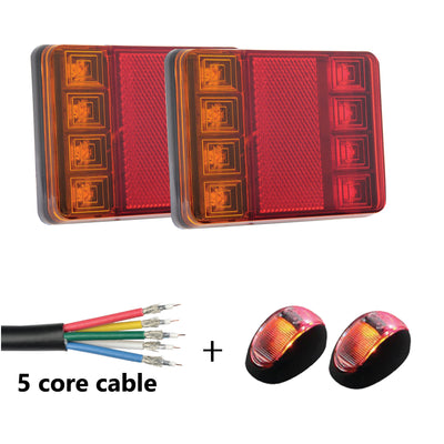 2 x 8 LED TRAILER LIGHTS KIT, 8M 5 Core CABLE, 2 x Red & Yellow Side Marker 12V - Bigeagle Toolboxes