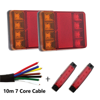 2 x 8 LED TRAILER LIGHTS KIT, 10 M 7 Core CABLE, 2 x Red Side Marker 12V - Bigeagle Toolboxes