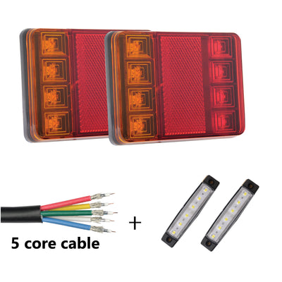 2 x 8 LED TRAILER LIGHTS KIT, 8M 5 Core CABLE, 2 x White Side Marker 12V - Bigeagle Toolboxes
