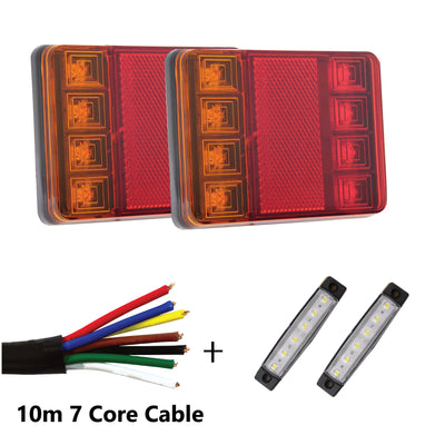 2 x 8 LED TRAILER LIGHTS KIT, 10 M 7 Core CABLE, 2 x White Side Marker 12V - Bigeagle Toolboxes
