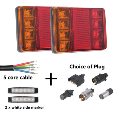 2 x 8 LED TRAILER LIGHTS KIT, 1 x Trailer Plug, 8M CABLE, 2 X White Side Marker 12V - Bigeagle Toolboxes