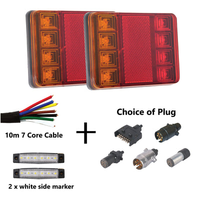 2 x 8 LED TRAILER LIGHTS KIT, 1 x Trailer Plug, 10M CABLE, 2 X White Side Marker 12V - Bigeagle Toolboxes