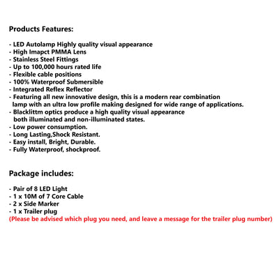 2 x 8 LED TRAILER LIGHTS KIT, 1 x Trailer Plug, 10M CABLE, 2 X White Side Marker 12V - Bigeagle Toolboxes