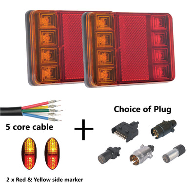 2 x 8 LED TRAILER LIGHTS KIT, 1 x Trailer Plug, 8M CABLE, 2 X Red & Yellow  Side Marker 12V - Bigeagle Toolboxes
