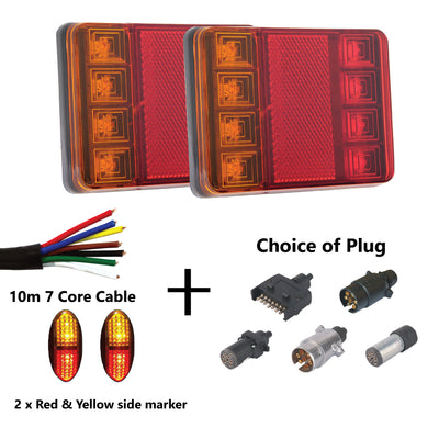 8 LED TRAILER LIGHTS KIT, 1 x Trailer Plug, 10M CABLE, 2 X Red & Yellow  Side Marker 12V - Bigeagle Toolboxes