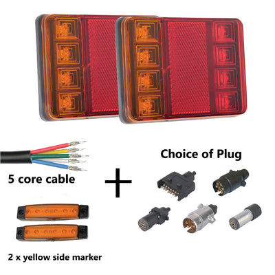 2 x 8 LED TRAILER LIGHTS KIT, 1 x Trailer Plug, 8M CABLE, 2 X Yellow Side Marker 12V - Bigeagle Toolboxes