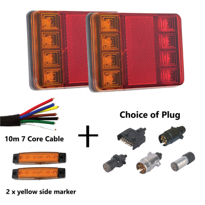 2 x 8 LED TRAILER LIGHTS KIT, 1 x Trailer Plug, 10M CABLE, 2 X Yellow Side Marker 12V - Bigeagle Toolboxes