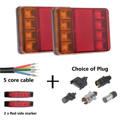 2 x 8 LED TRAILER LIGHTS KIT, 1 x Trailer Plug, 8M CABLE, 2 X Red Side Marker 12V - Bigeagle Toolboxes