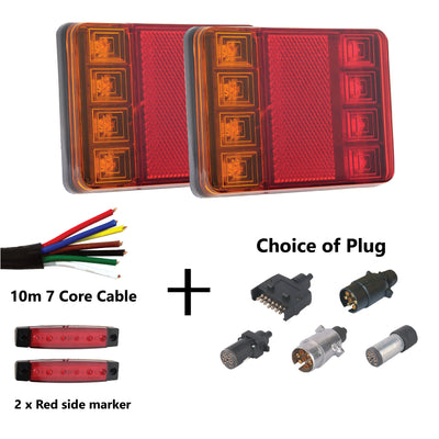 2 x 8 LED TRAILER LIGHTS KIT, 1 x Trailer Plug, 10M CABLE, 2 X Red Side Marker 12V - Bigeagle Toolboxes