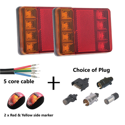 2 x 8 LED TRAILER LIGHTS KIT, 1 x Trailer Plug, 8M CABLE, 2 X Red and Yellow Side Marker 12V - Bigeagle Toolboxes