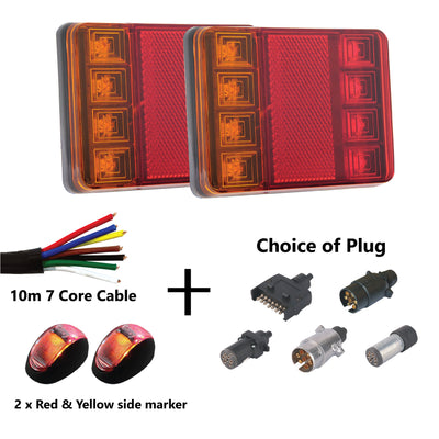 8 LED TRAILER LIGHTS KIT, 1 x Trailer Plug, 10M CABLE, 2 X Red & Yellow Side Marker 12V - Bigeagle Toolboxes